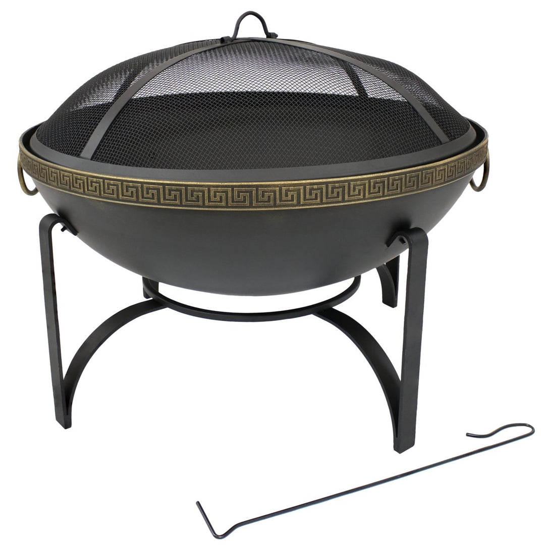 Sunnydaze 26 in Steel Outdoor Fire Bowl with Handles and Spark Screen Image 6