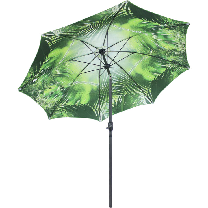 Sunnydaze 9 ft Aluminum Patio Umbrella with Tilt and Crank - Tropical Leaf Image 1