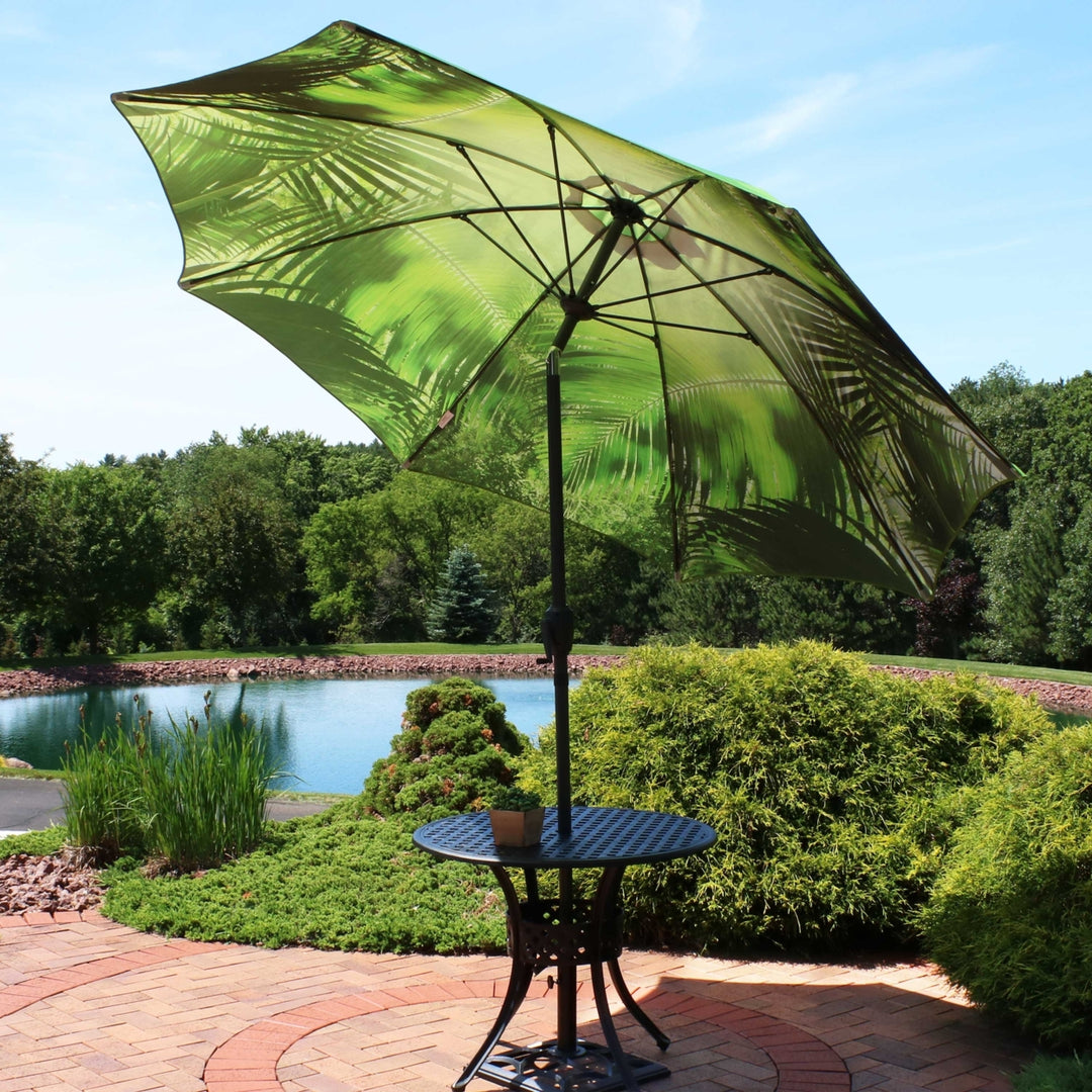 Sunnydaze 9 ft Aluminum Patio Umbrella with Tilt and Crank - Tropical Leaf Image 2