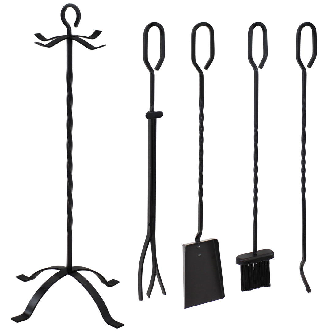 Sunnydaze 5-Piece Heavy-Duty Steel Fireplace Tool Set with Stand Image 1