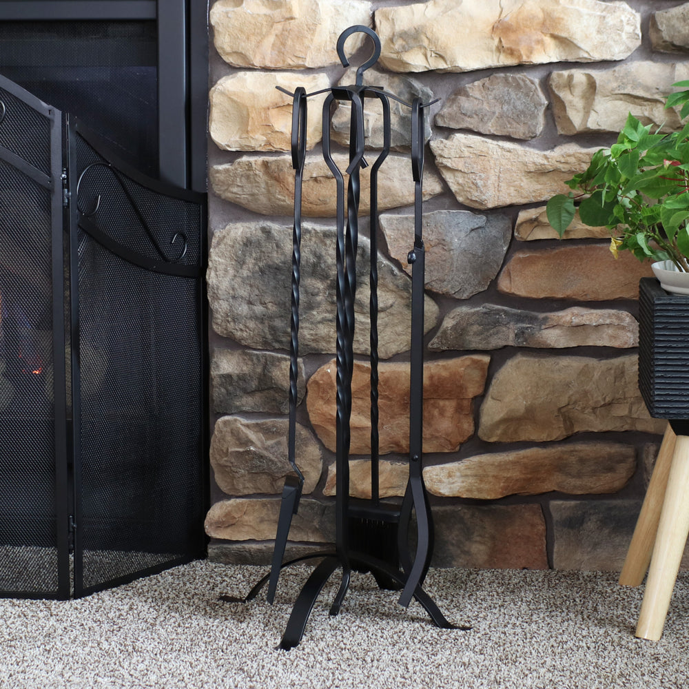 Sunnydaze 5-Piece Heavy-Duty Steel Fireplace Tool Set with Stand Image 2