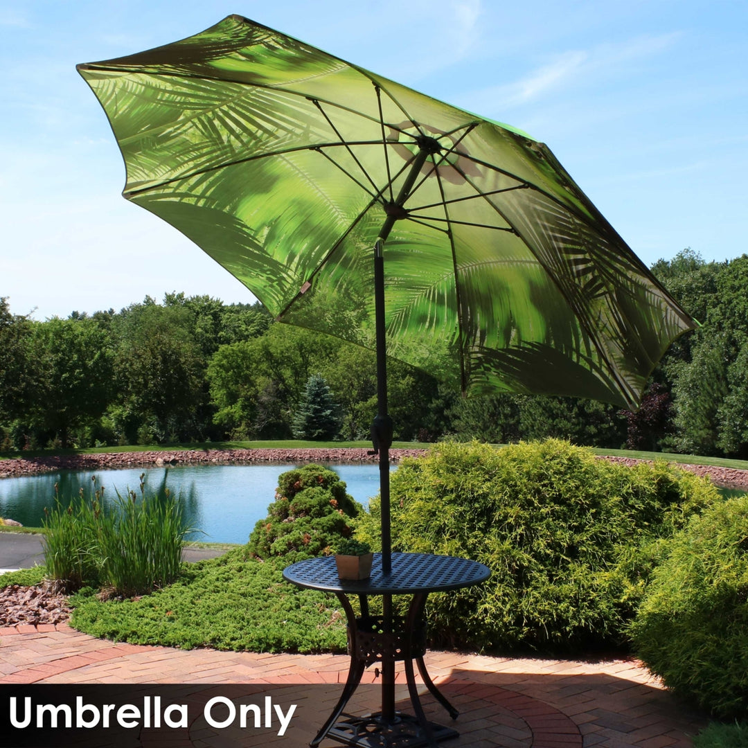 Sunnydaze 9 ft Aluminum Patio Umbrella with Tilt and Crank - Tropical Leaf Image 12