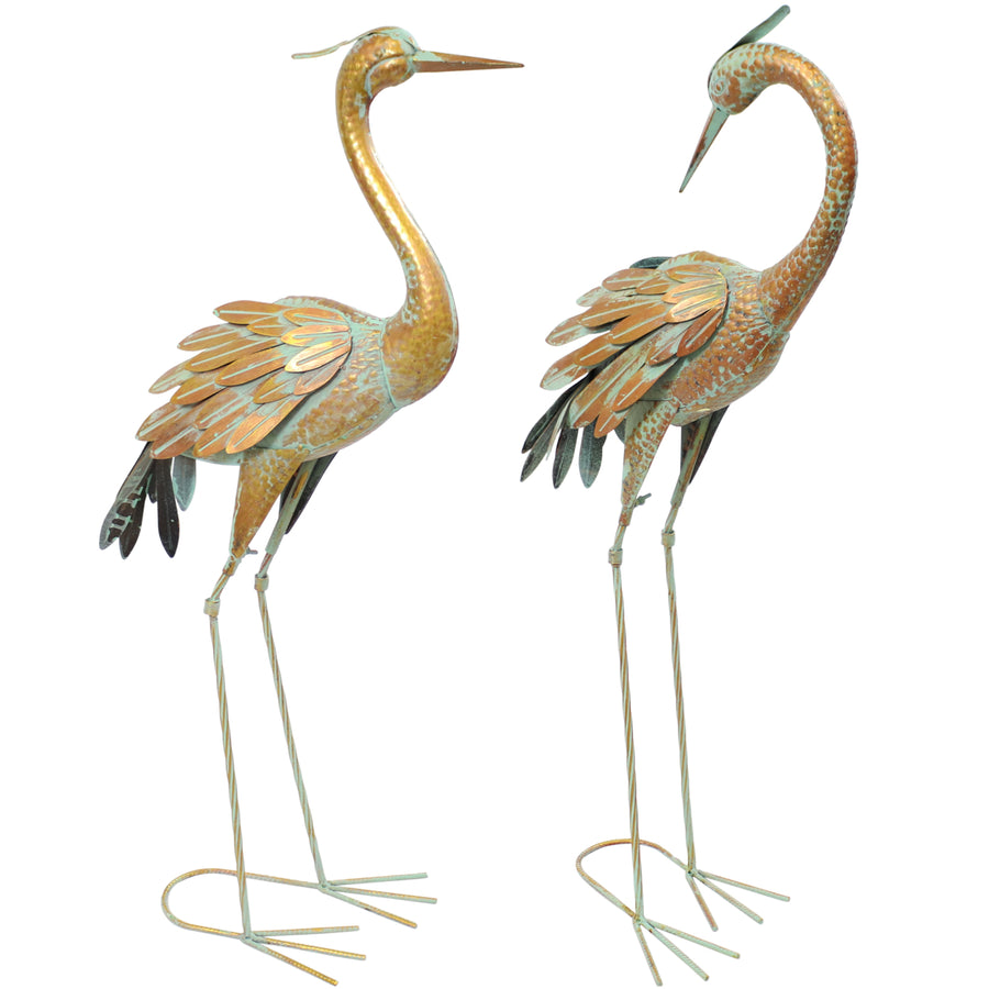 Sunnydaze Golden Crane Indoor/Outdoor Metal Garden Statue - Set of 2 Image 1