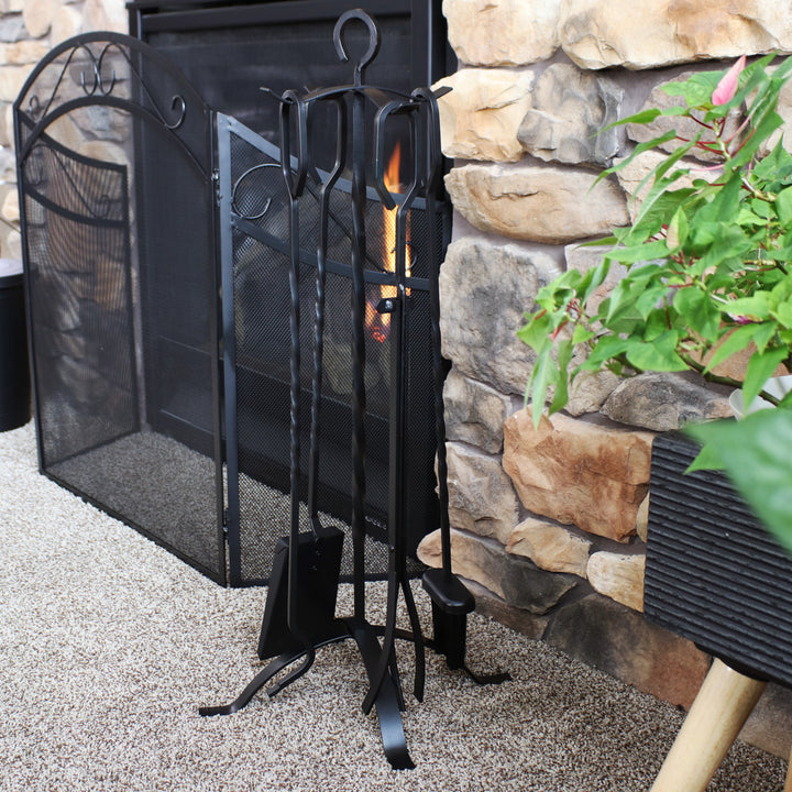 Sunnydaze 5-Piece Heavy-Duty Steel Fireplace Tool Set with Stand Image 10