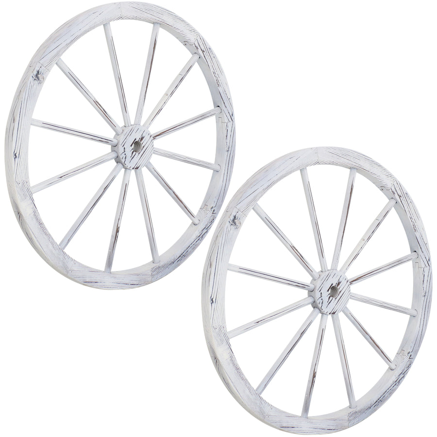 Sunnydaze Wagon Wheel Indoor/Outdoor Statue - 29 in - Set of 2 - White Image 1