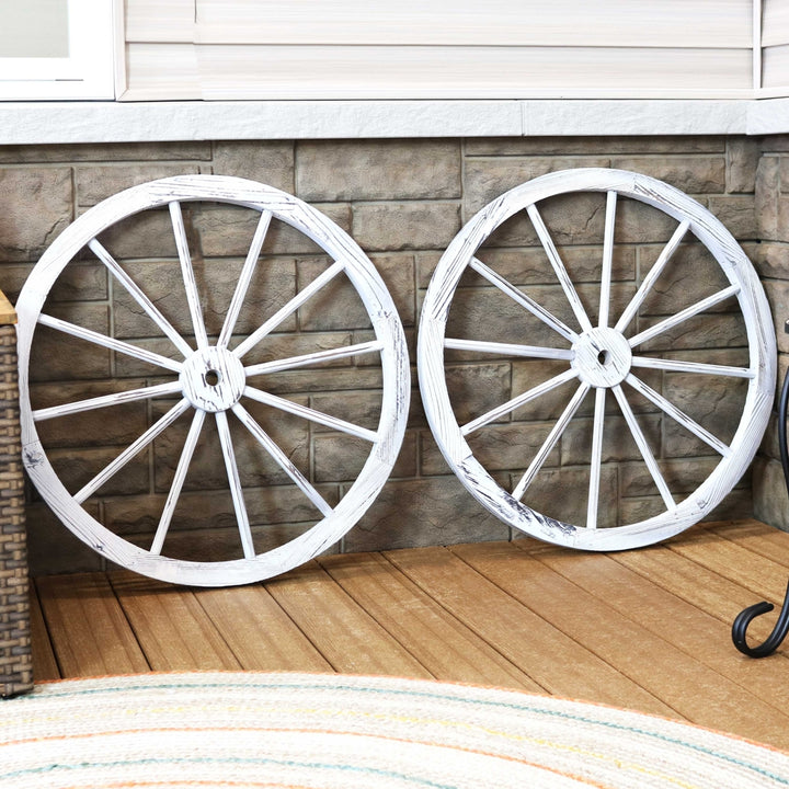 Sunnydaze Wagon Wheel Indoor/Outdoor Statue - 29 in - Set of 2 - White Image 3