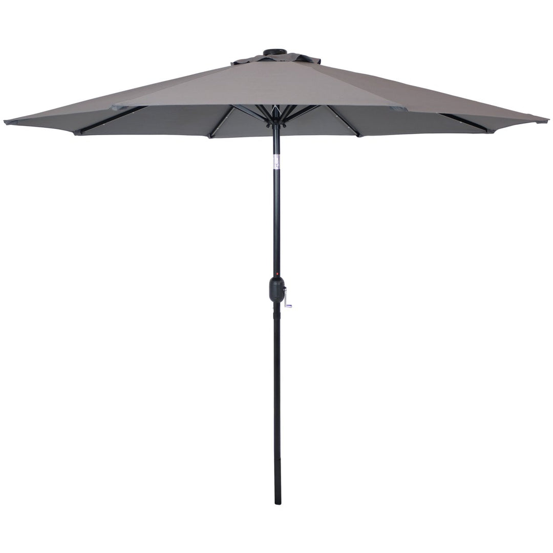 Sunnydaze 9 ft Solar Aluminum Patio Umbrella with Tilt and Crank - Gray Image 1