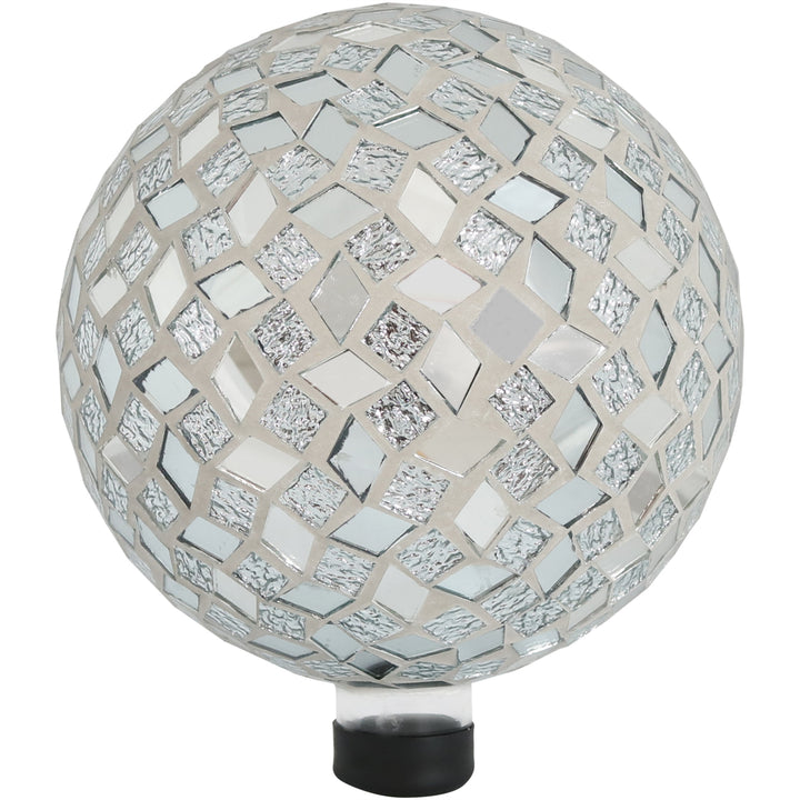 Sunnydaze Mirrored Diamond Mosaic Gazing Globe - 10 in - Gray Image 1