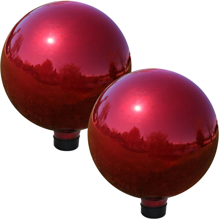 Sunnydaze Mirrored Glass Gazing Globe - 10 in - Red - Set of 2 Image 1