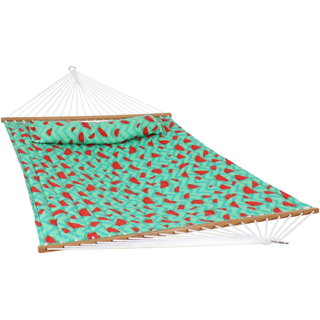 Sunnydaze Large Quilted Hammock with Spreader Bar and Pillow - Watermelon Image 1