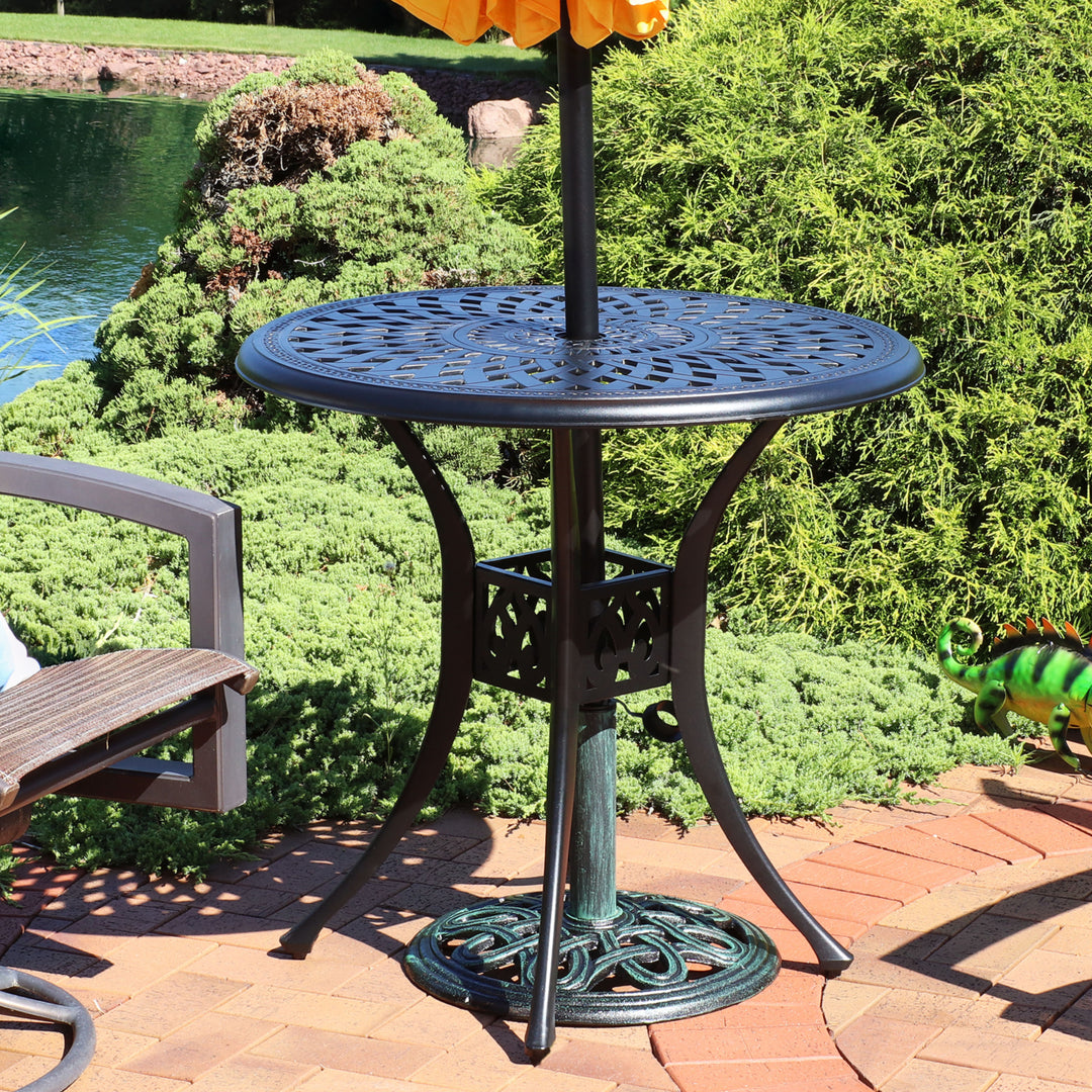 Sunnydaze 17 in Lattice Cast Iron Round Patio Umbrella Base - Black Image 5