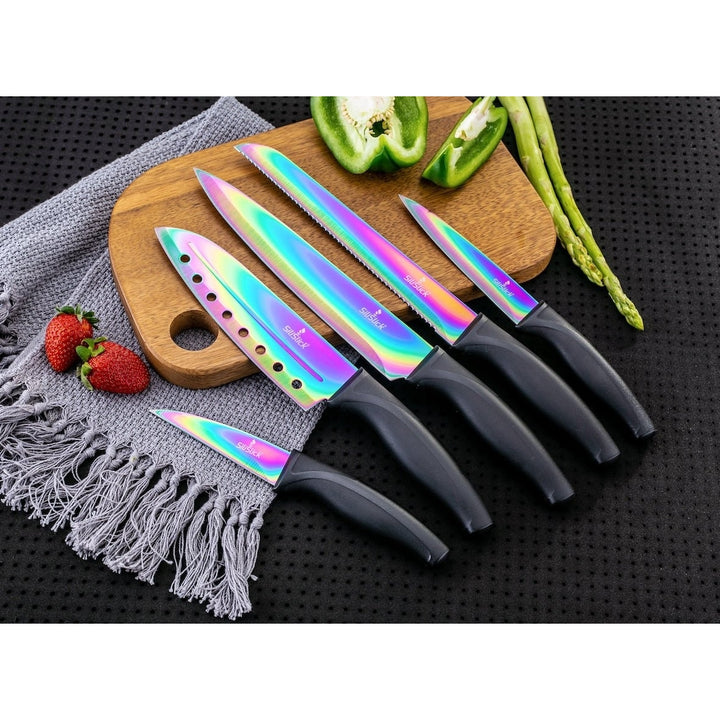 SiliSlick Stainless Steel Knife Set with Black Handle Titanium Coated 5 Pieces Image 5