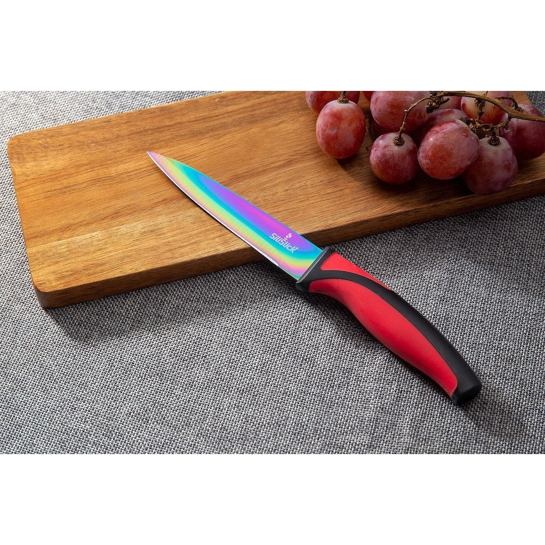 SiliSlick Stainless Steel Steak Knife Set of 4 Red Handle Titanium Coated Image 5