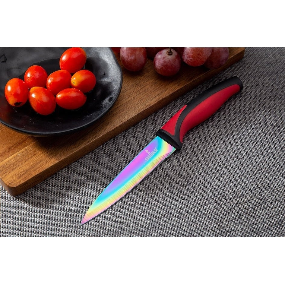 SiliSlick Stainless Steel Steak Knife Set 6 Rainbow Handles Non-Stick Blades Image 7