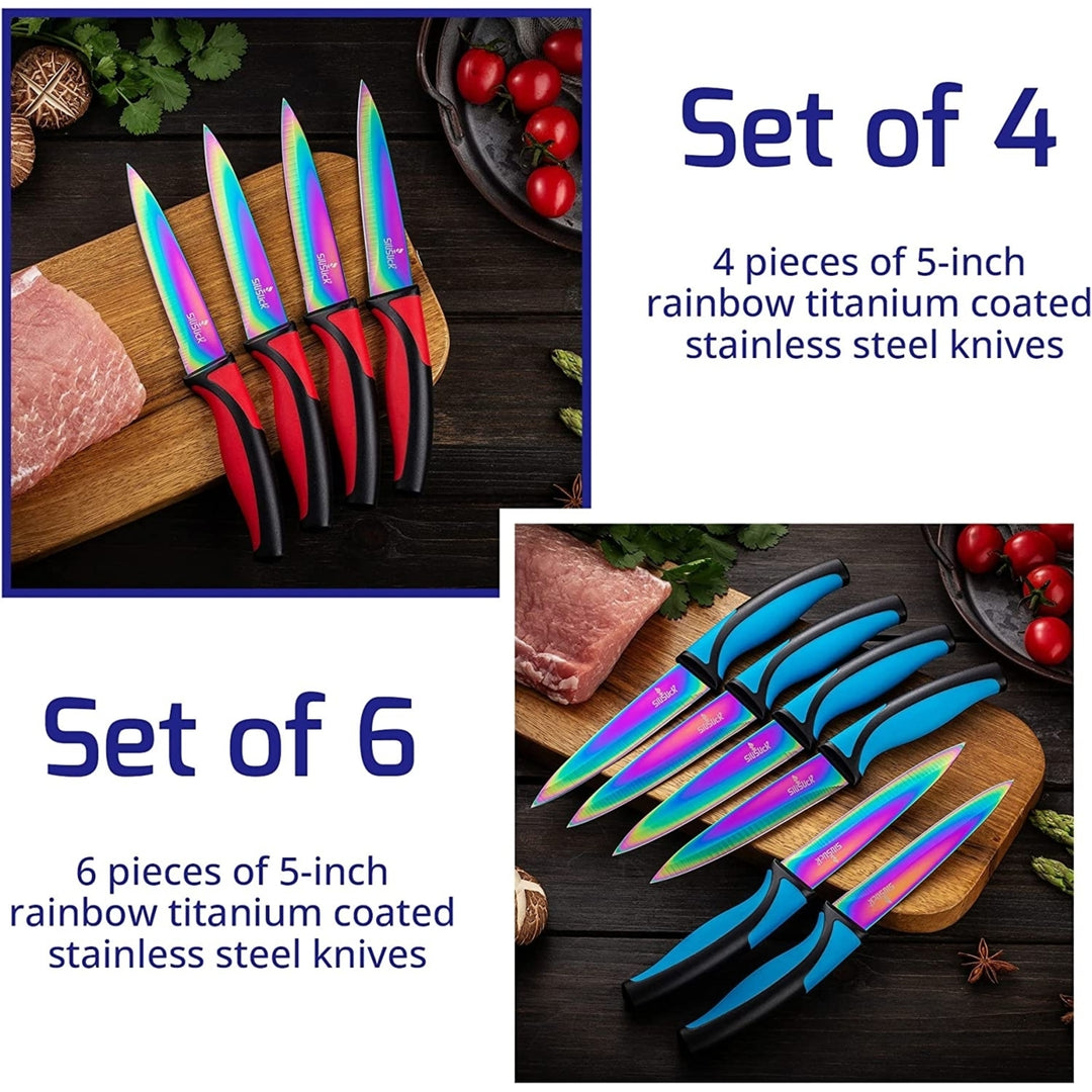 SiliSlick Stainless Steel Steak Knives Green Handle Set of 4 Titanium Coated Image 5