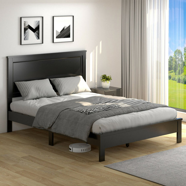 Twin/Full/Queen Size Bed Frame Platform Slat High Headboard Bedroom Rubber Wood Leg Image 1