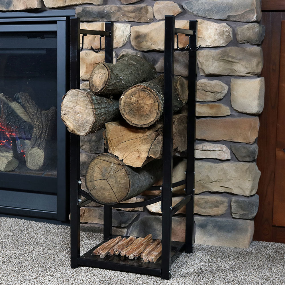 Sunnydaze 32 in Steel Firewood Log Rack with Tool Holders - Black Image 2