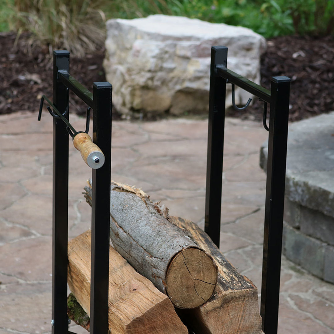 Sunnydaze 32 in Steel Firewood Log Rack with Tool Holders - Black Image 8