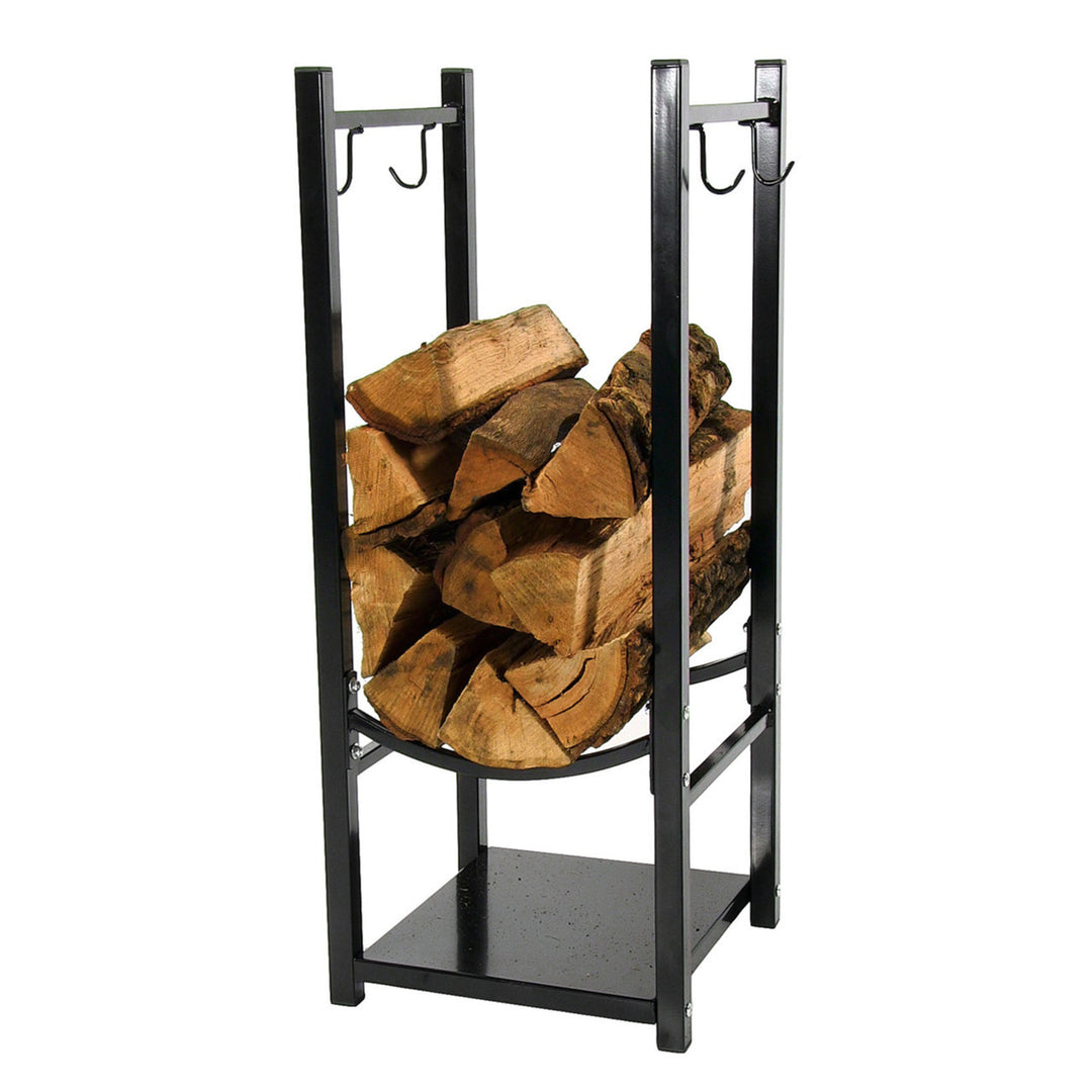 Sunnydaze 32 in Steel Firewood Log Rack with Tool Holders - Black Image 10