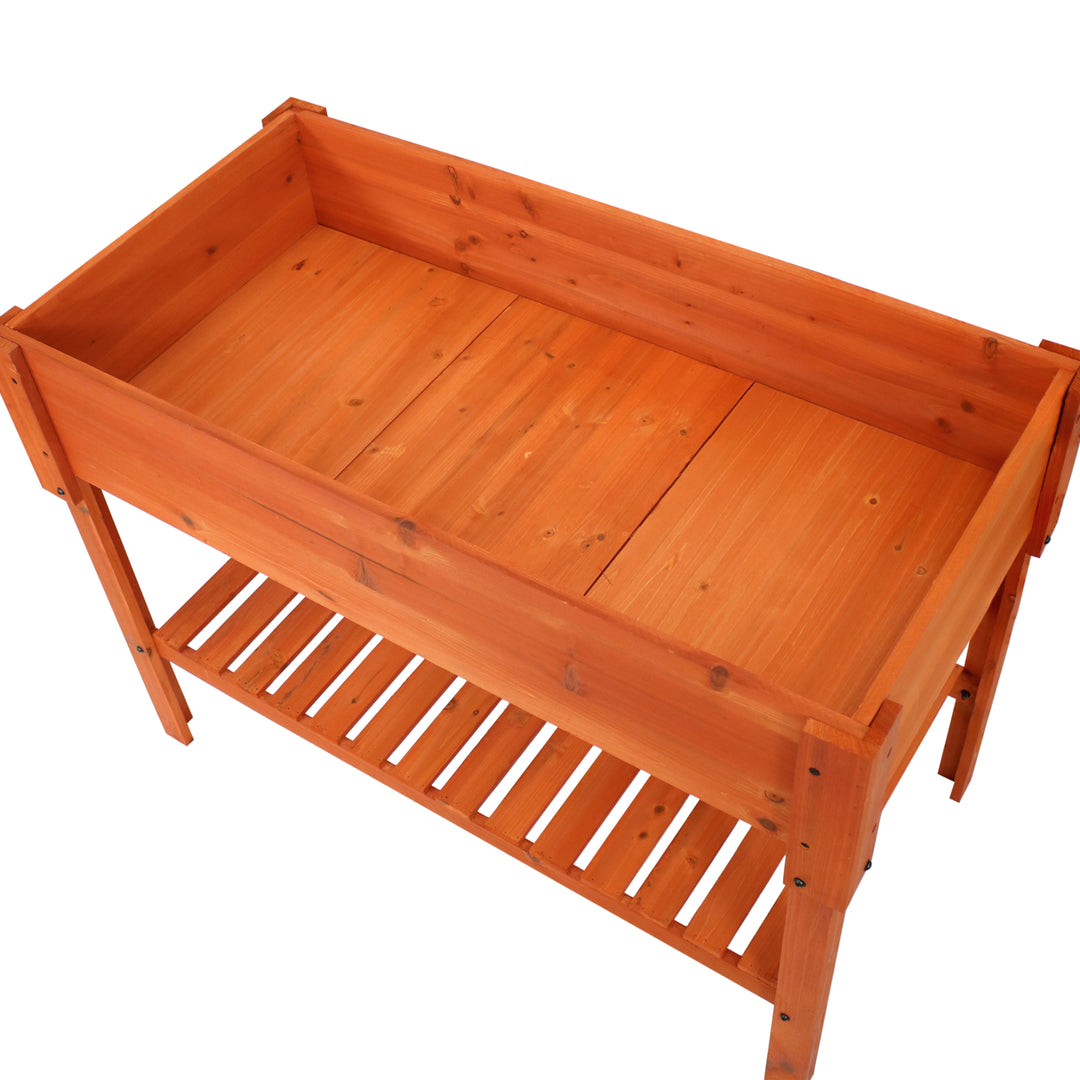 Sunnydaze Stained Wooden Raised Garden Bed Planter Box with Shelf - 42 in Image 8