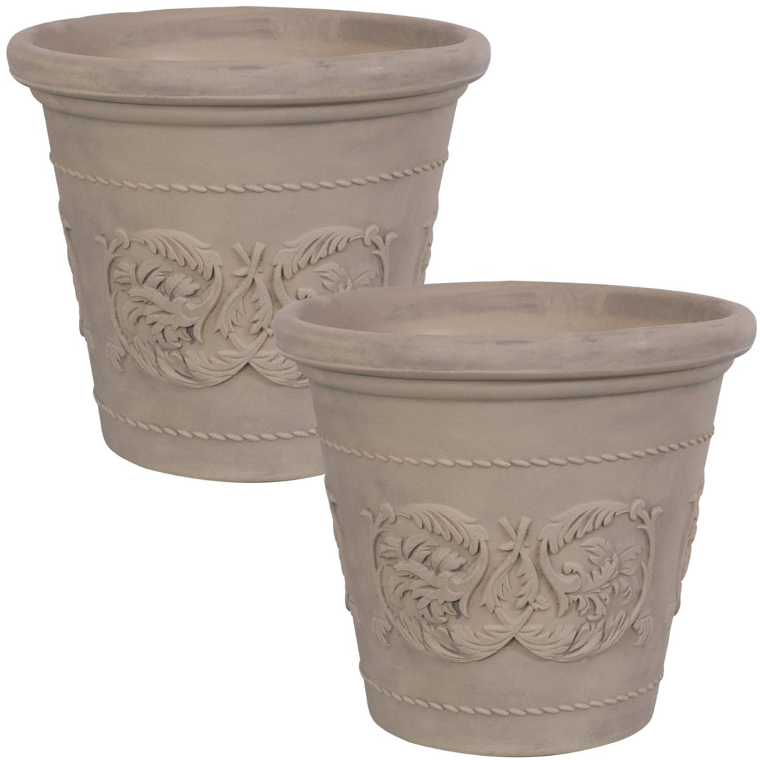 Sunnydaze 19.5 in Arabella Polyresin Outdoor Planter - Beige - Set of 2 Image 1