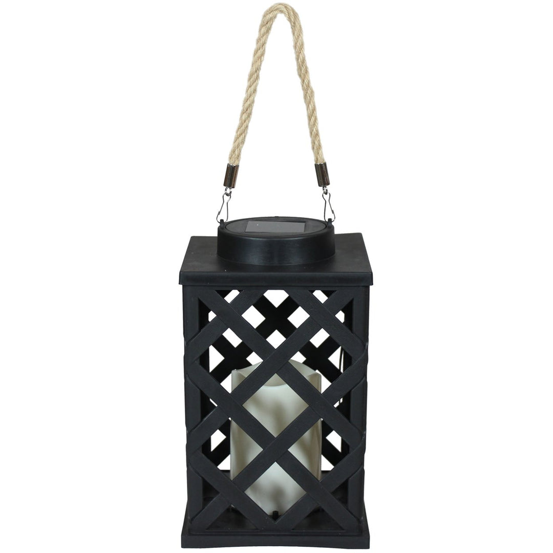 Sunnydaze Modern Crosshatch Outdoor Solar Lantern - 9 in - Black Image 8