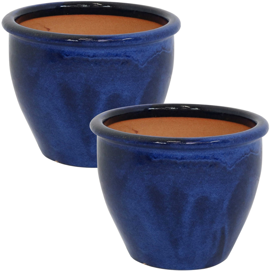 Sunnydaze 12 in Chalet Glazed Ceramic Planter - Imperial Blue - Set of 2 Image 1