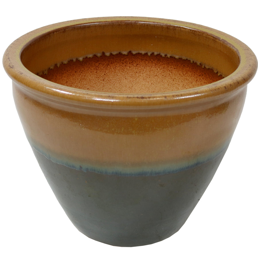 Sunnydaze 15 in Chalet High-Fired Glaze Ceramic Planter - Forest Lake Green Image 1