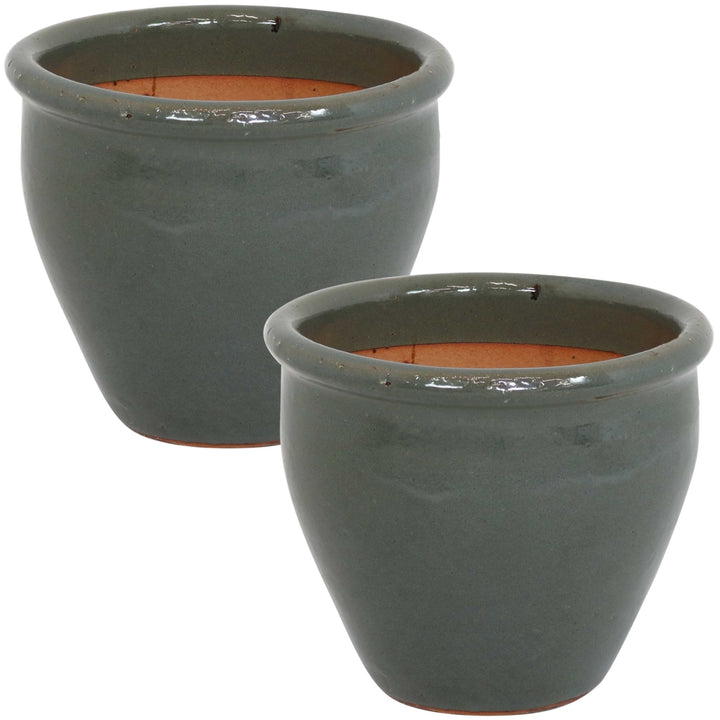 Sunnydaze 9 in Chalet Glazed Ceramic Planter - Gray - Set of 2 Image 1