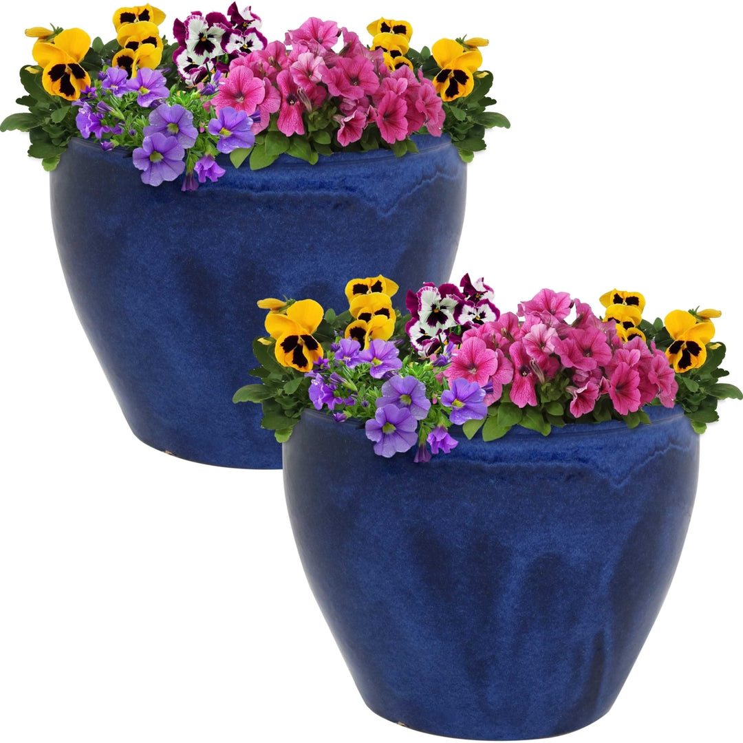 Sunnydaze 12 in Chalet Glazed Ceramic Planter - Imperial Blue - Set of 2 Image 5