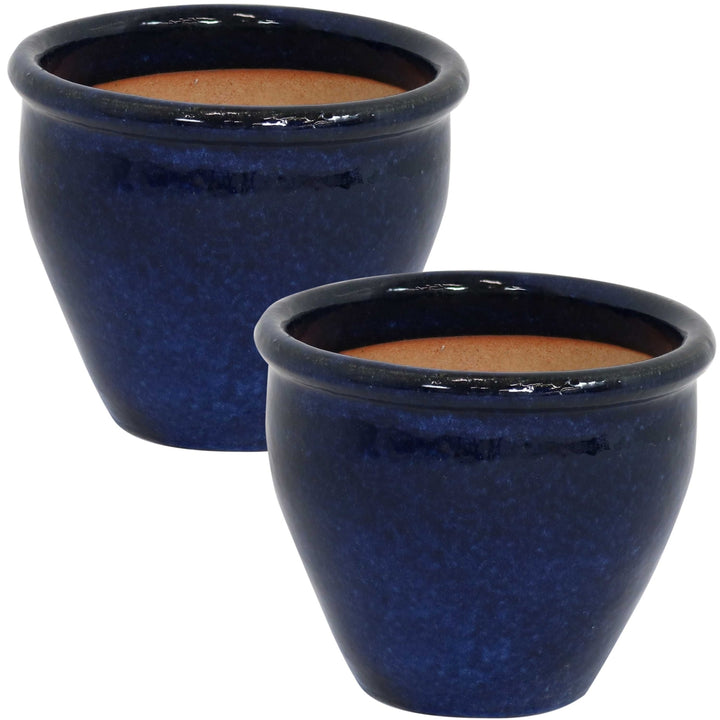 Sunnydaze 9 in Chalet Glazed Ceramic Planter - Imperial Blue - Set of 2 Image 1