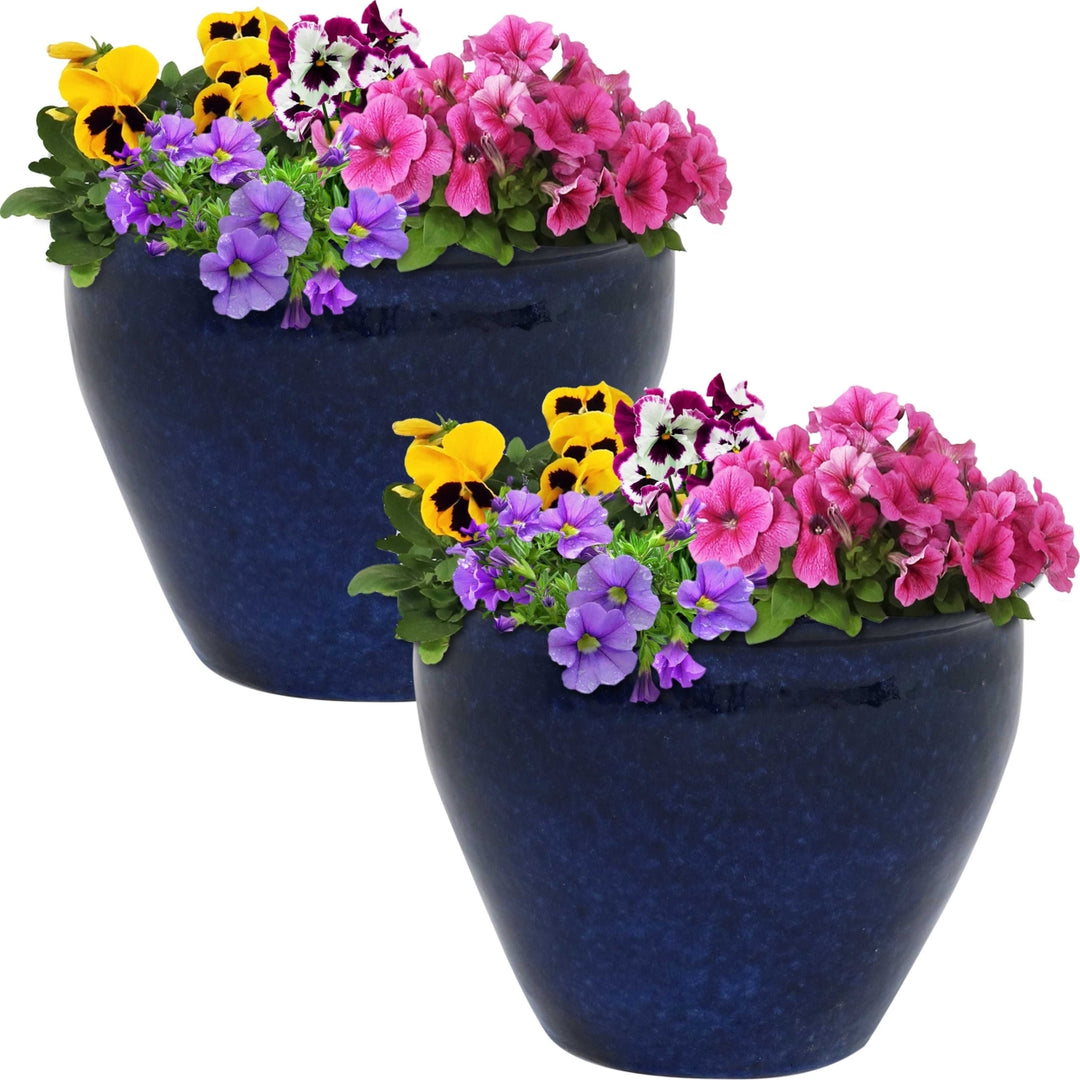 Sunnydaze 9 in Chalet Glazed Ceramic Planter - Imperial Blue - Set of 2 Image 5