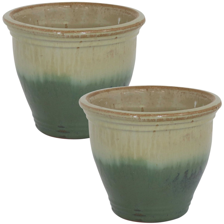 Sunnydaze 9 in Studio Glazed Ceramic Planter - Seafoam - Set of 2 Image 1