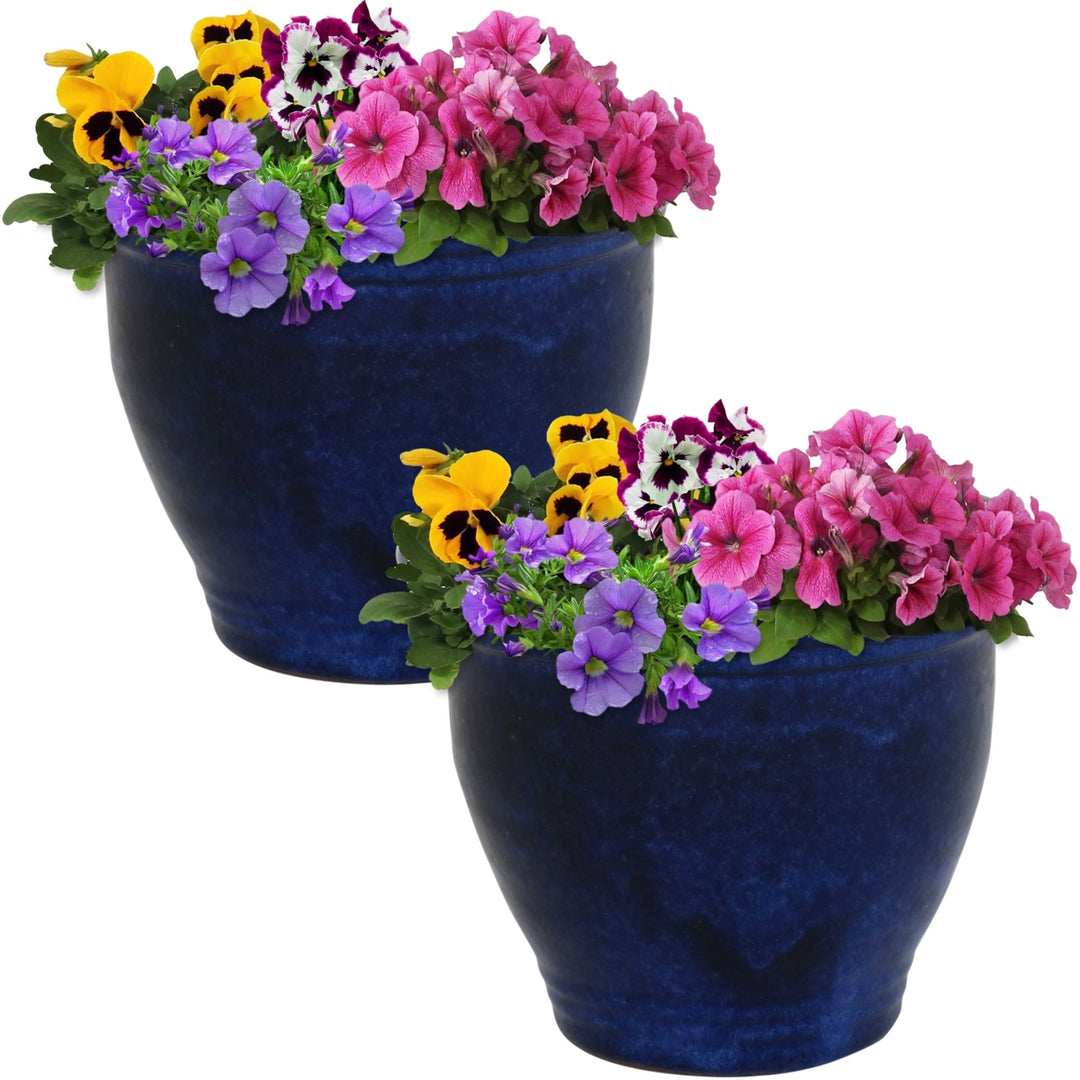 Sunnydaze 9 in Studio Glazed Ceramic Planter - Imperial Blue - Set of 2 Image 5