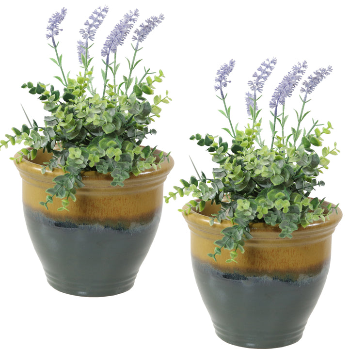 Sunnydaze 9 in Studio Glazed Ceramic Planter - Forest Lake Green - Set of 2 Image 5