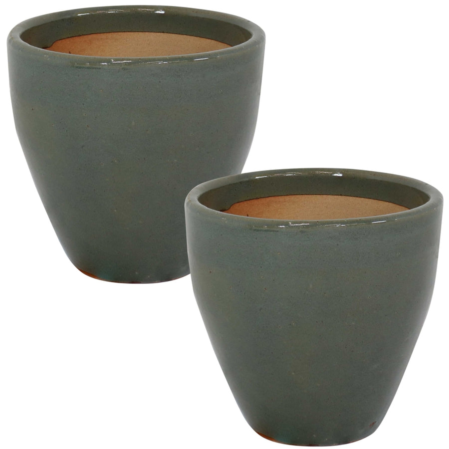 Sunnydaze 10 in Resort Glazed Ceramic Planter - Gray - Set of 2 Image 1