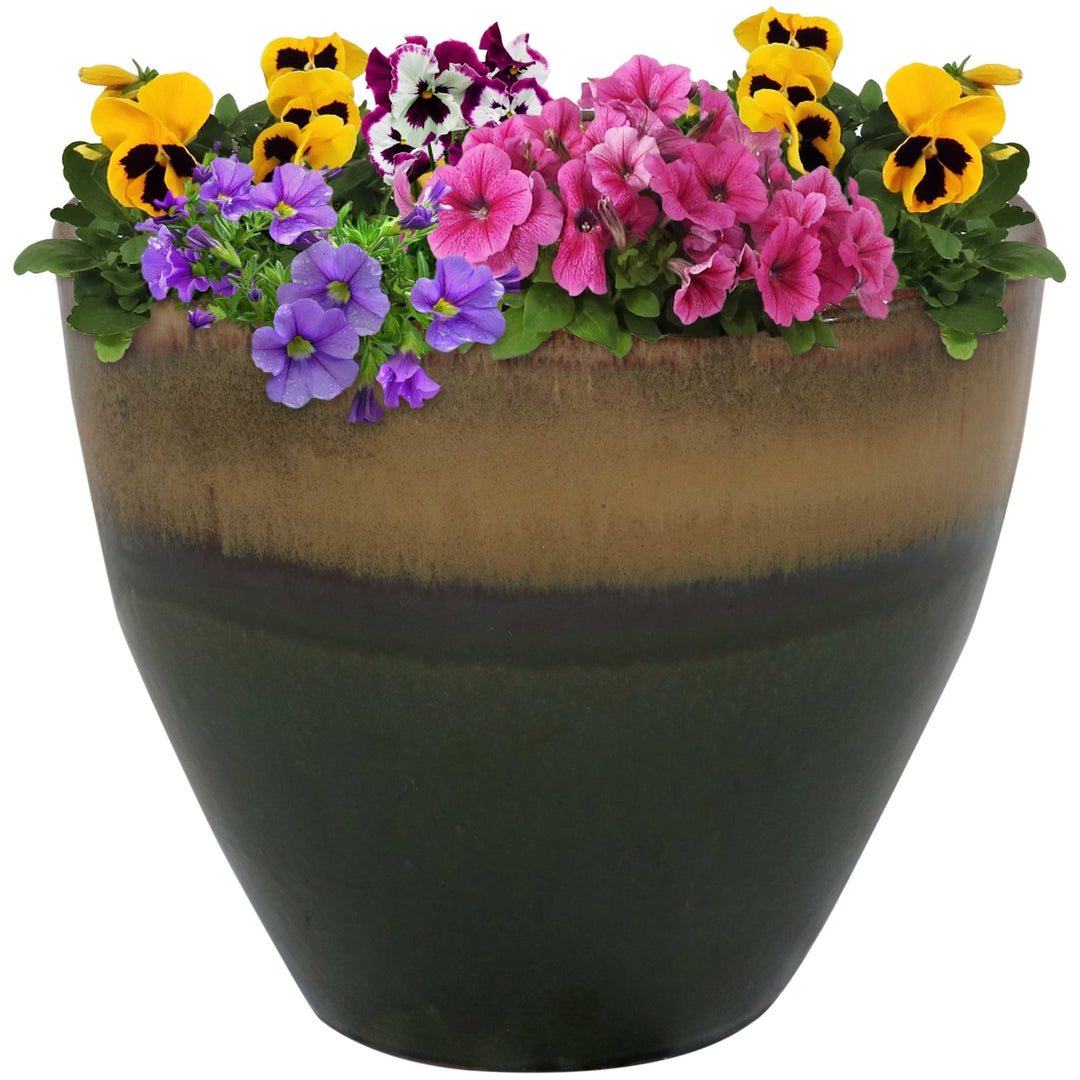 Sunnydaze 13 in Resort High-Fired Glaze Ceramic Planter - Forest Lake Green Image 5