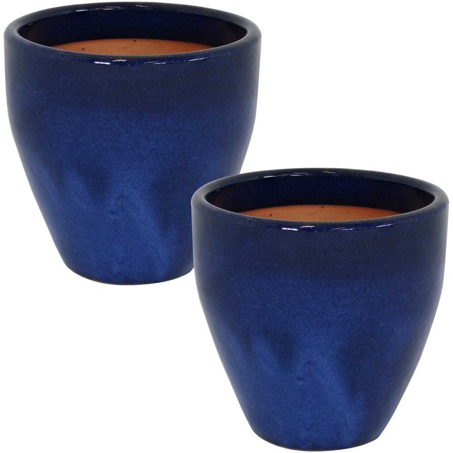 Sunnydaze 10 in Resort Glazed Ceramic Planter - Imperial Blue - Set of 2 Image 1