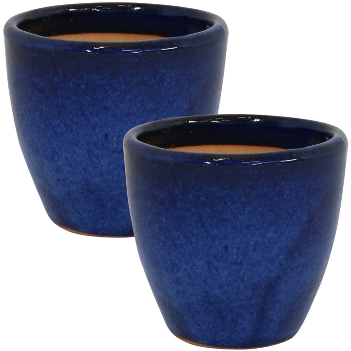 Sunnydaze 8 in Resort Glazed Ceramic Planter - Imperial Blue - Set of 2 Image 1