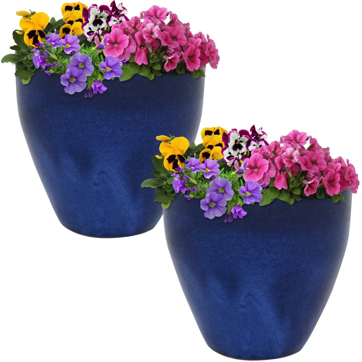 Sunnydaze 10 in Resort Glazed Ceramic Planter - Imperial Blue - Set of 2 Image 5