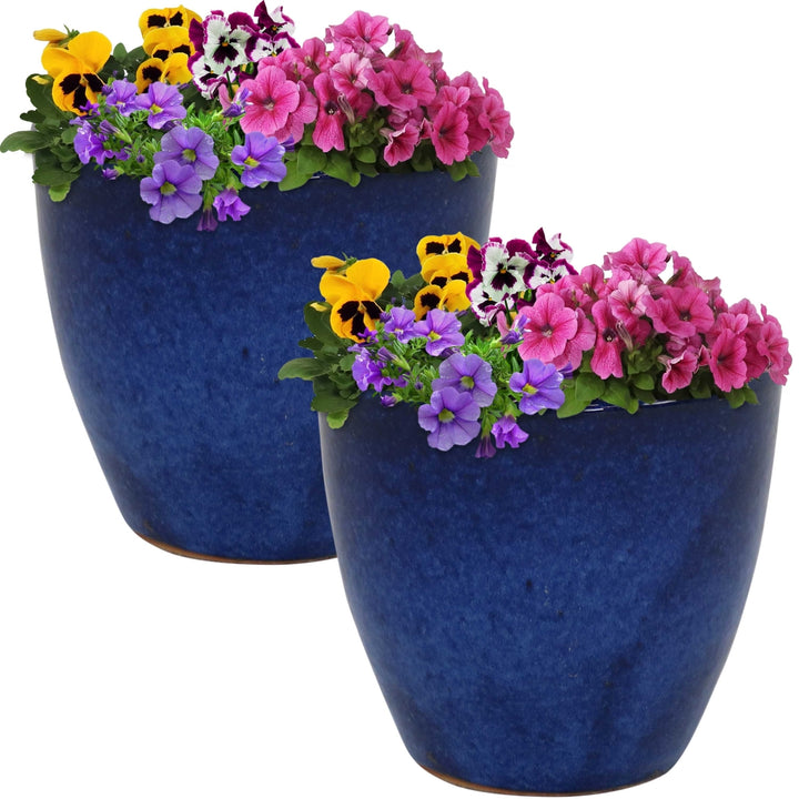 Sunnydaze 8 in Resort Glazed Ceramic Planter - Imperial Blue - Set of 2 Image 5