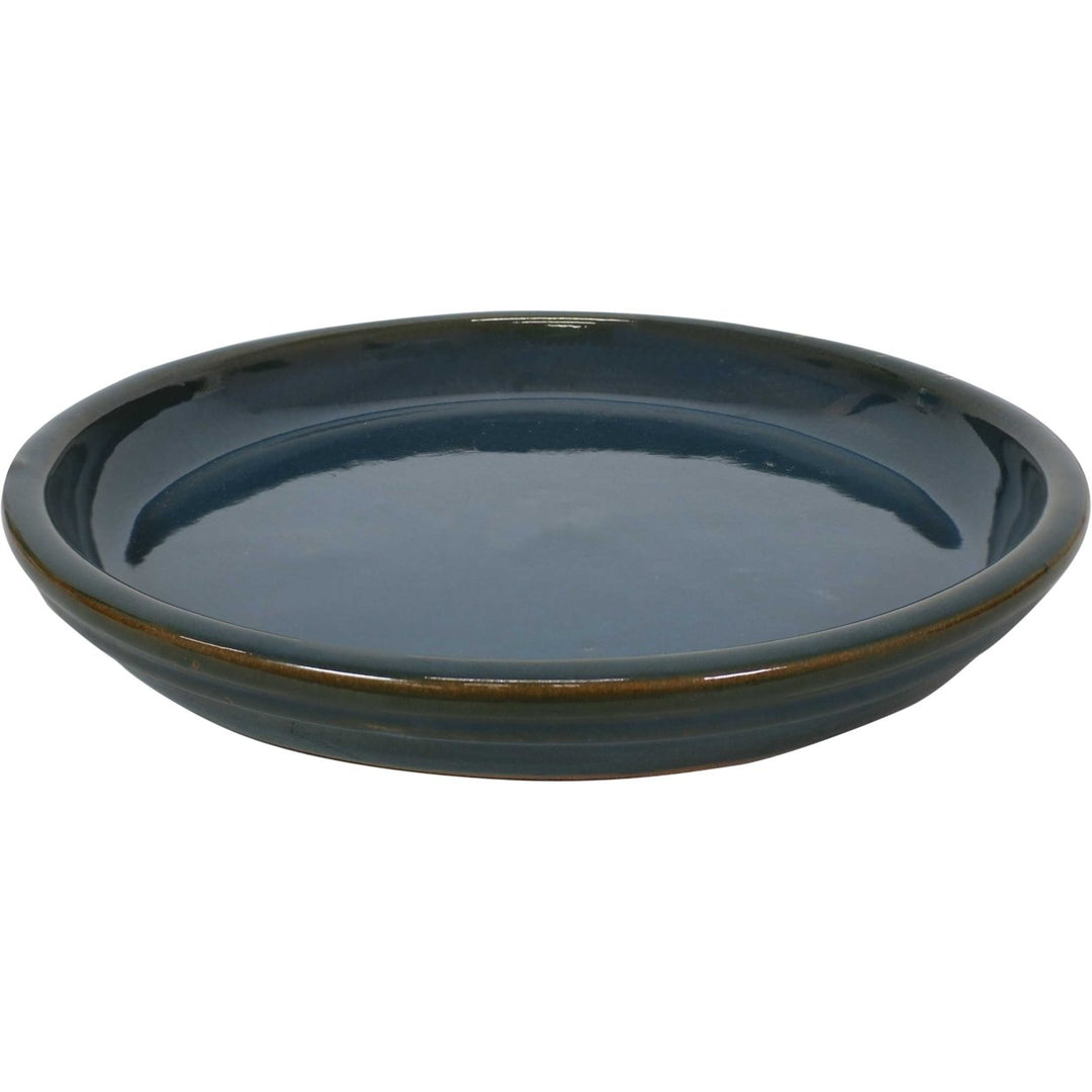 Sunnydaze 12 in Ceramic Flower Pot/Plant Saucer - Dark Green - Set of 2 Image 8