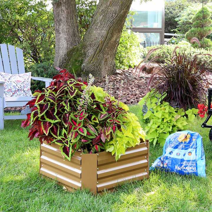 Sunnydaze Galvanized Steel Square Raised Garden Bed - 24 in - Brown Image 4