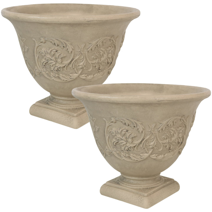 Sunnydaze 13 in Darcy Dual-Wall Polyresin Planter - Beige - Set of 2 Image 1