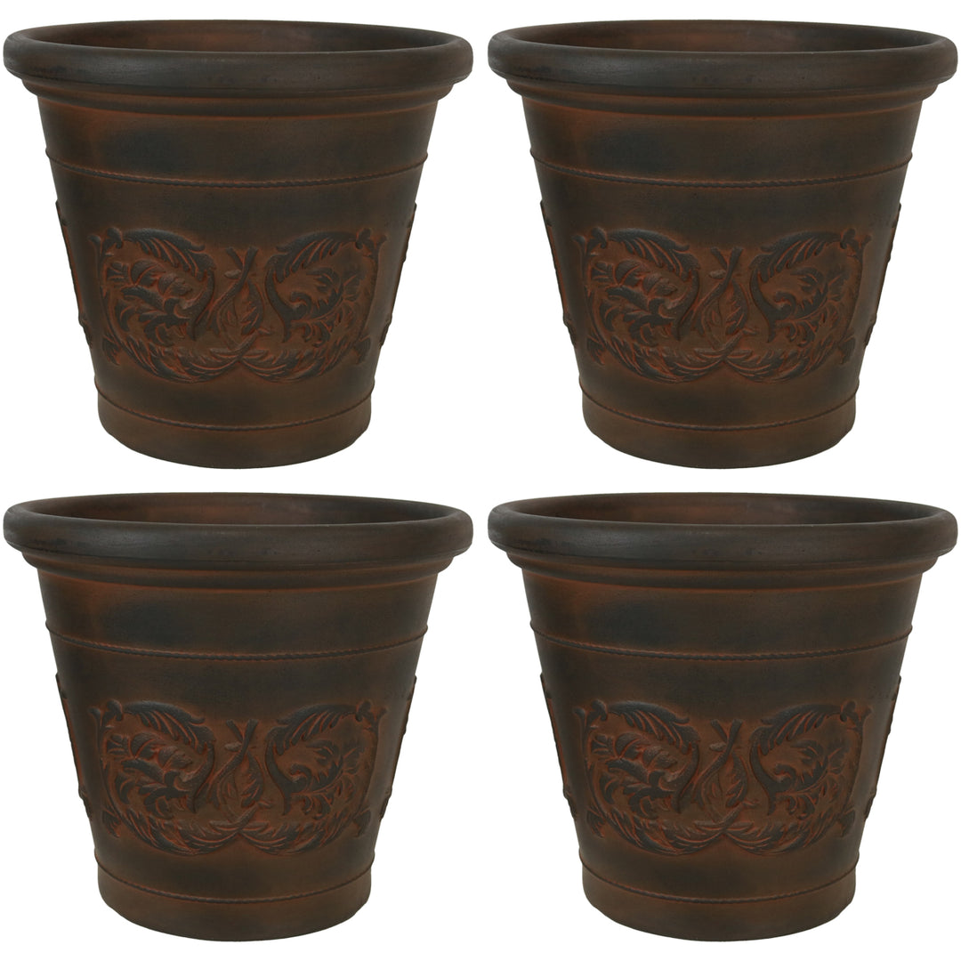 Sunnydaze 16 in Arabella Dual-Wall Polyresin Planter - Rust - Set of 4 Image 1