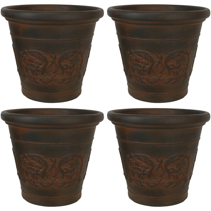 Sunnydaze 16 in Arabella Dual-Wall Polyresin Planter - Rust - Set of 4 Image 1