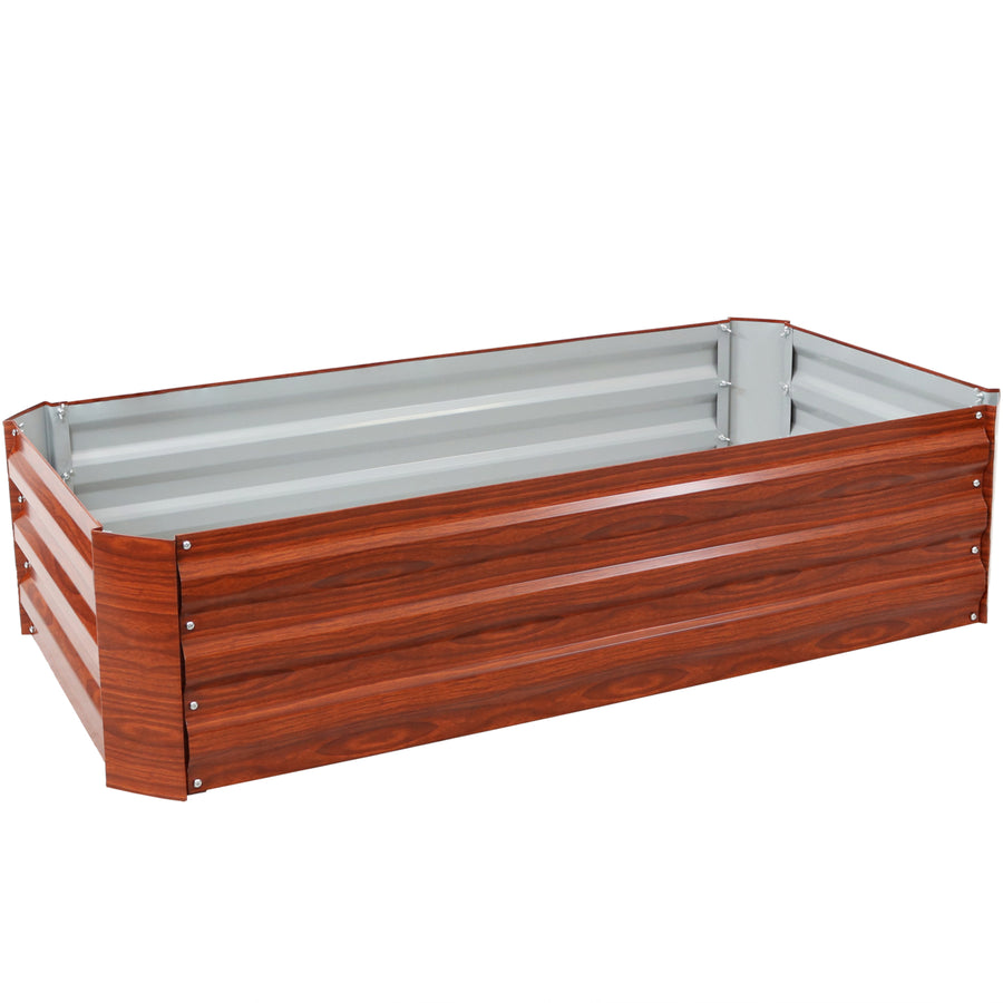 Sunnydaze Galvanized Steel Rectangle Raised Garden Bed - 48 in - Woodgrain Image 1