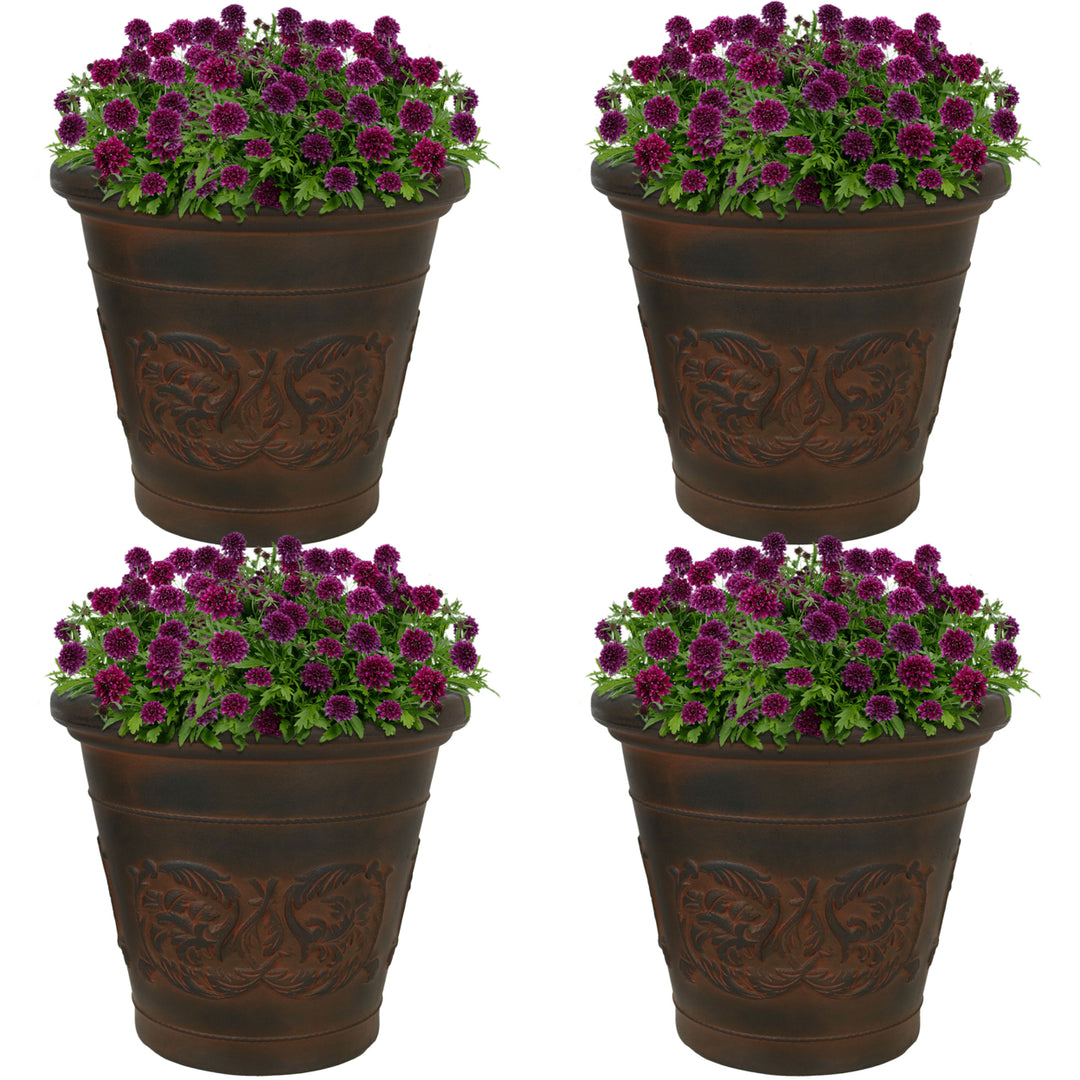 Sunnydaze 16 in Arabella Dual-Wall Polyresin Planter - Rust - Set of 4 Image 6