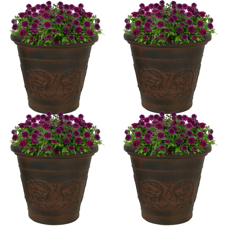 Sunnydaze 16 in Arabella Dual-Wall Polyresin Planter - Rust - Set of 4 Image 6