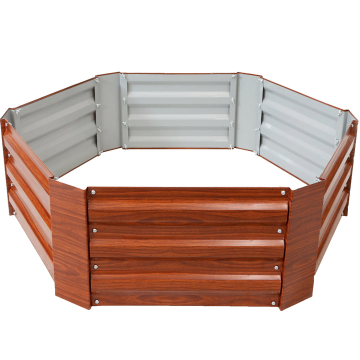 Sunnydaze Galvanized Steel Hexagon Raised Garden Bed - 40 in - Woodgrain Image 1